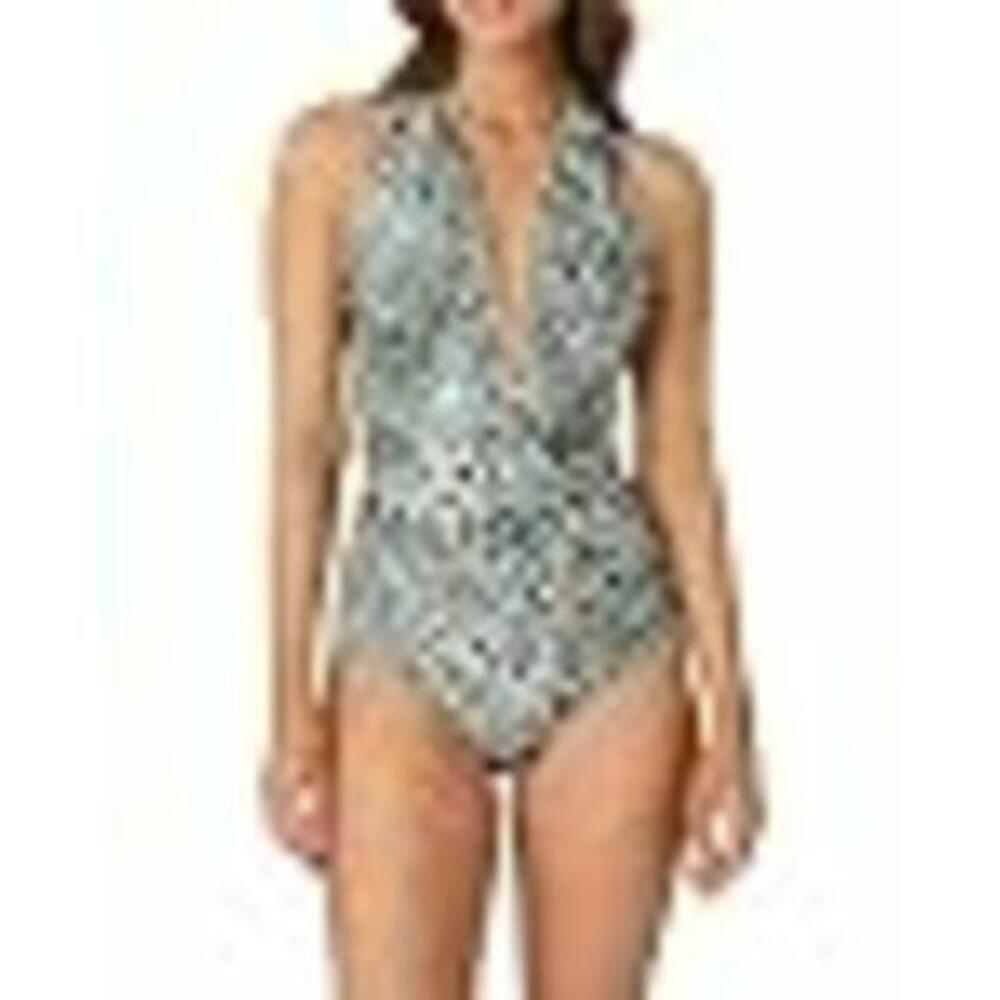 Shoshanna Women's Green/Ivory Halter One Piece Swim 4 RTL: $260.00